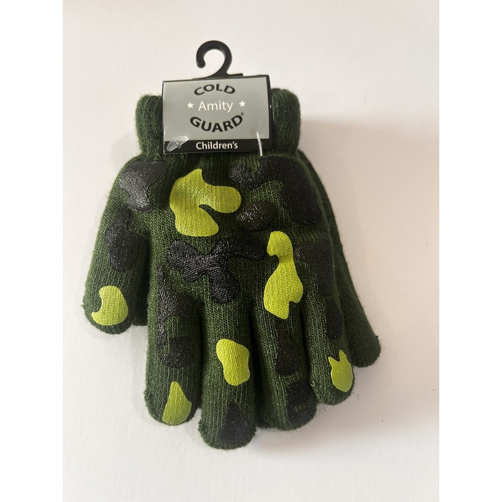 Amity Cold Guard Boys Camouflage Camo Fashion‎ Knit Gloves Green Black 5.5" New!